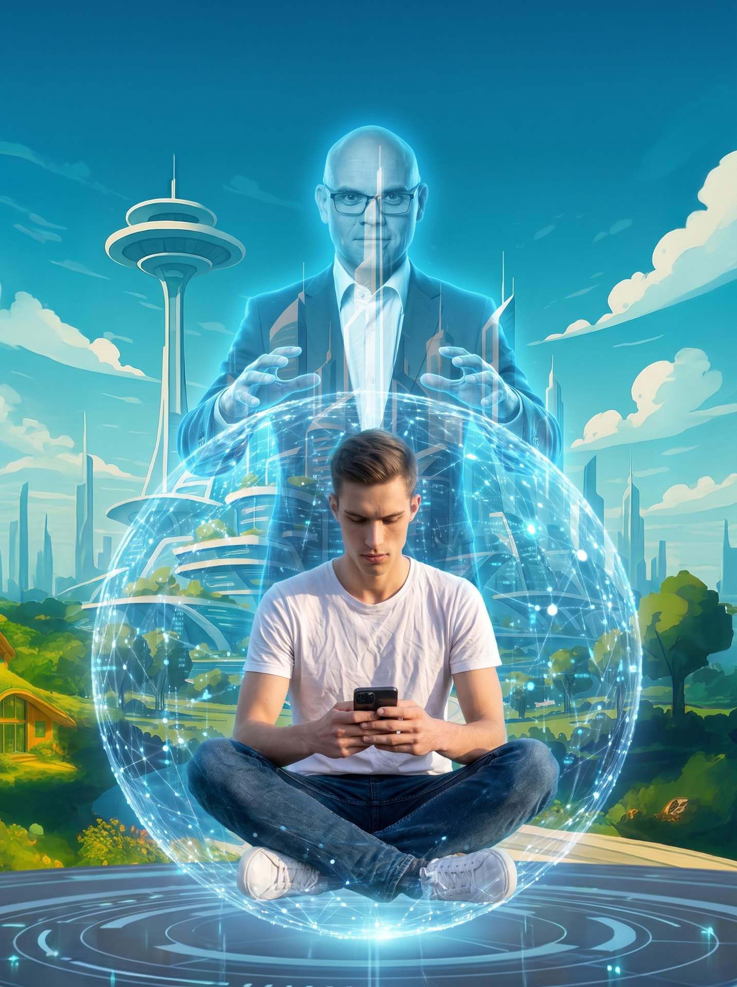 Marvin schwebt in einer Datenkugel, beschützt vom CyberGuard