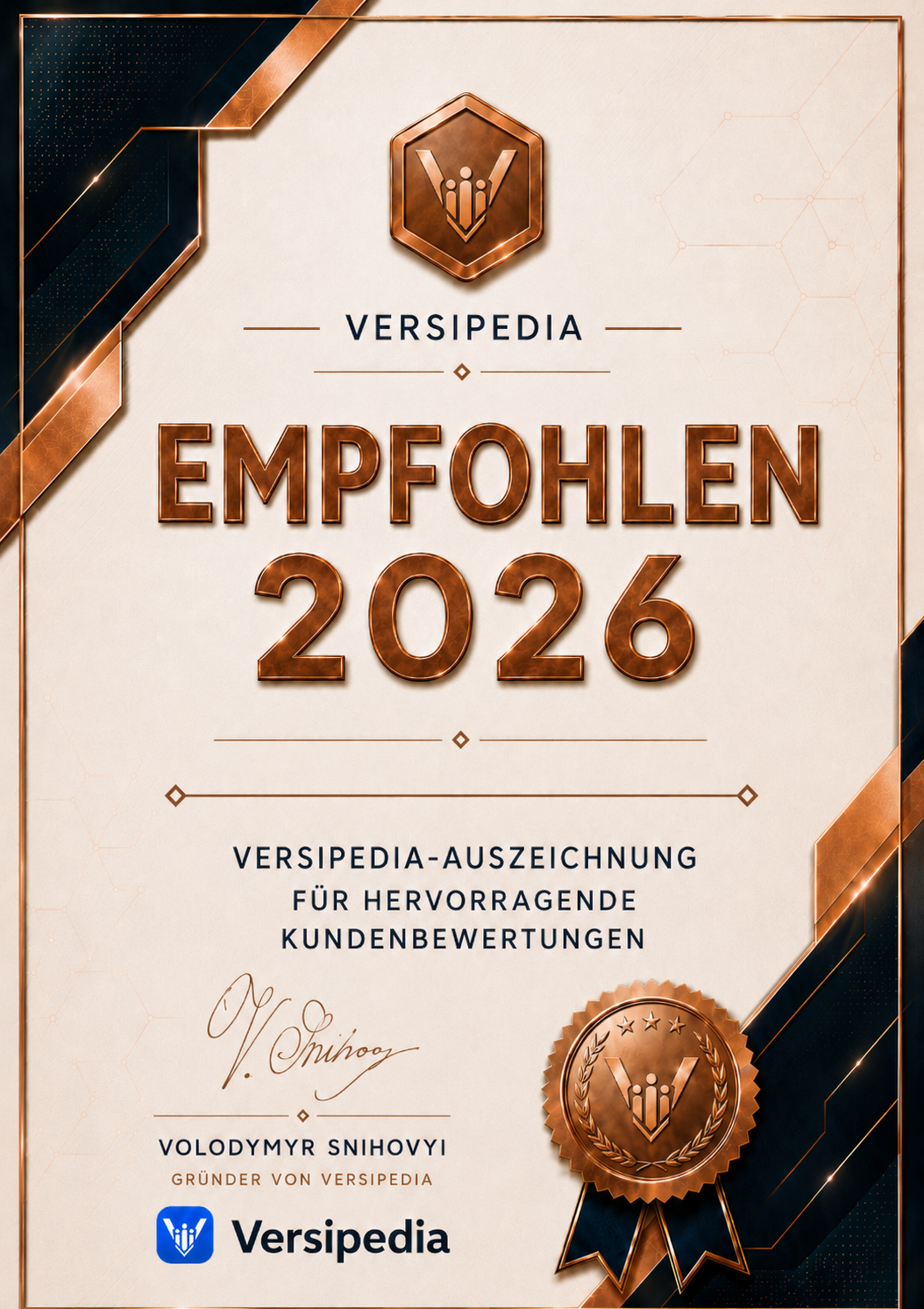 Versipedia Auszeichnung Empfohlen 2026 für hervorragende Kundenbewertungen